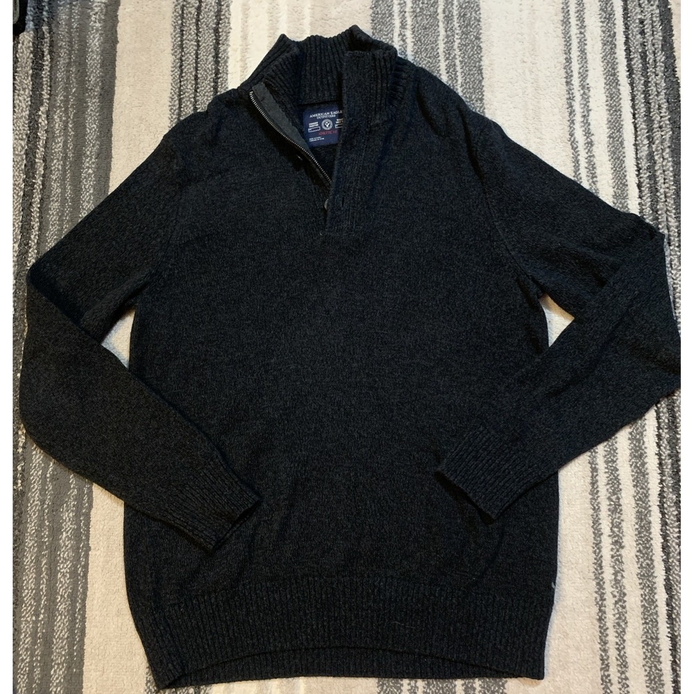 American Eagle Sweater Pullover Collared‎ Turtle Knit Athletic Fit Men's L Black